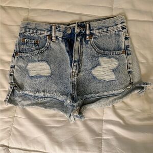 Pull&Bear Light Blue Distressed Denim Shorts